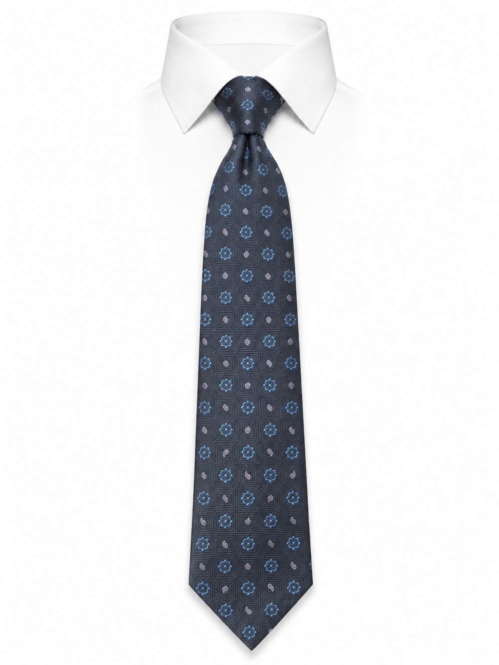 346 BROOKS BROTHERS | Italian Silk Gray Blue Medallion Tie USA | 60"